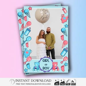 Gender Reveal Photo Booth Template 4x6 | Boy or Girl Party Strip | Editable PSD Overlay | Pink Blue Design for Gender Reveal Event