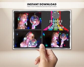 Disco Photo Booth Template 30th Birthday Photobooth 4x6 Editable Retro Party Print 70s 80s 90s Disco Ball Photo Overlay Instant Download