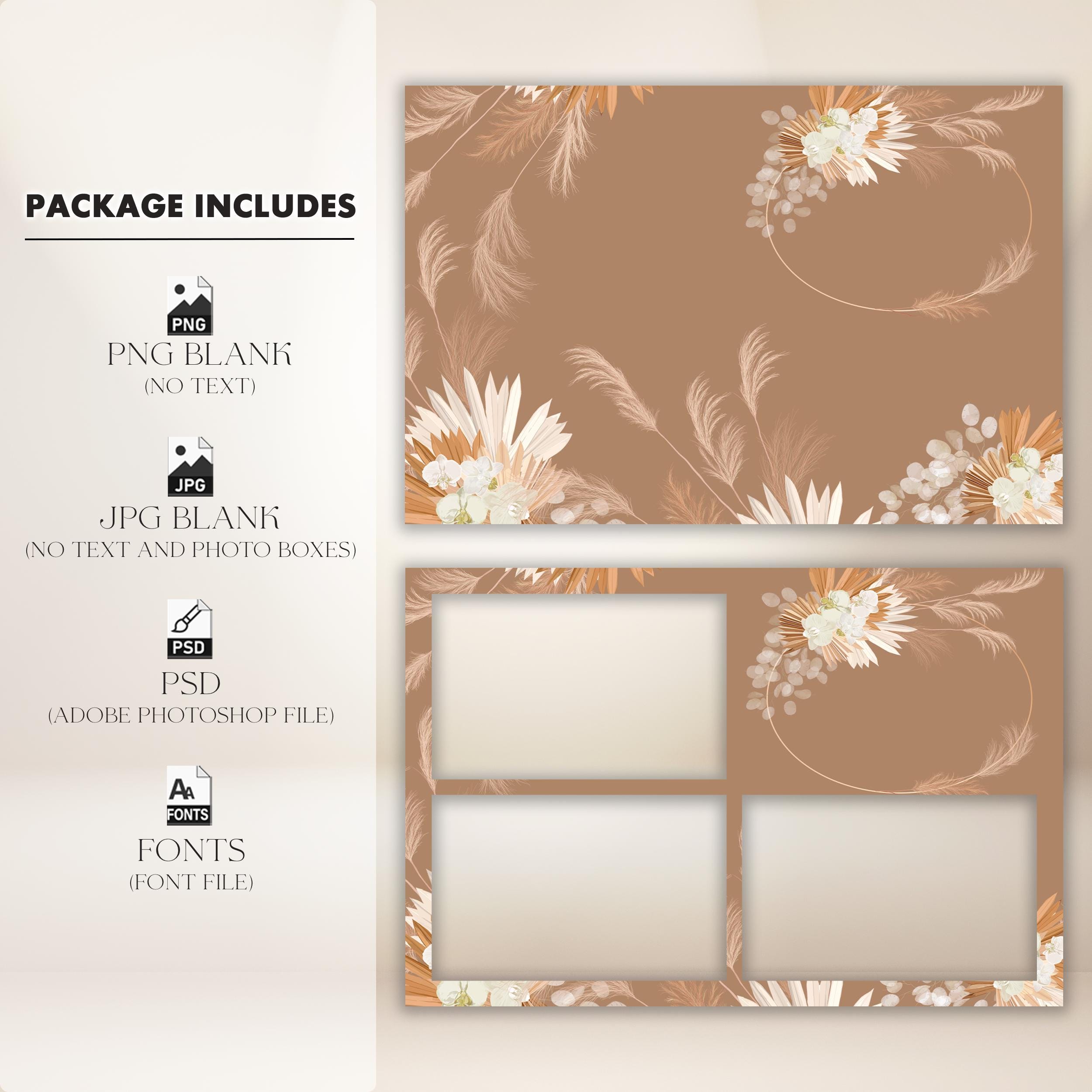 Wedding Photo Booth Template 4x6 Brown Pampas Wheat Boho Photobooth ...