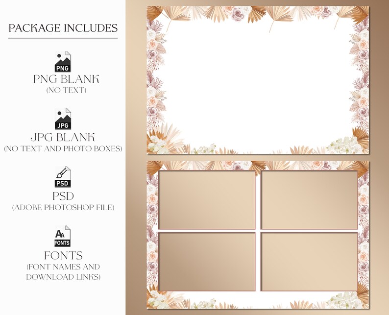 Wedding Photo Booth Template, Photobooth Boho Pampas Frame, Bridal