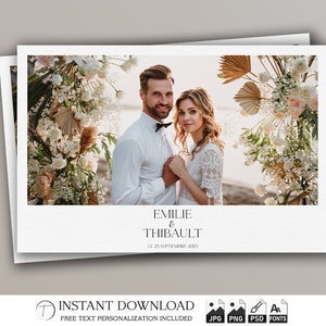 Wedding Photo Booth Template 4x6 | Minimalist White Elegant Boho Frame | Editable Modern Bridal Shower Photobooth Design | PSD PNG File