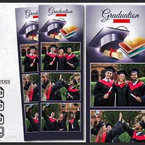 Sjabloon fotohokje afstuderen 2 x 6 | Bewerkbare klasse van 2025 Strip PSD | Overlay senior avond en schoolbal | Afdrukbaar grad-lijstontwerp | png