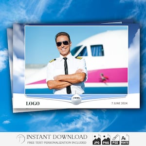 Airplane Photo Booth Template 4x6 | Aviation Corporate Event Travel Party Theme | Editable Pilot Birthday Photobooth Overlay | PSD, PNG File