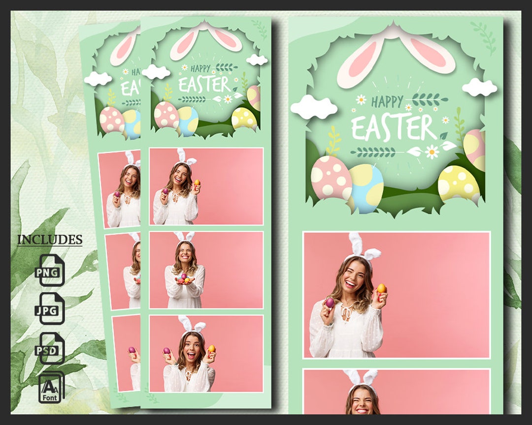 Easter Photo Booth Template, Photobooth Bunny, Eggs Frame, Love, 2x6