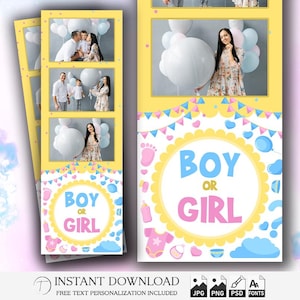 Gender Reveal Photo Booth Template 2x6 | Boy or Girl Party Strip | Editable PSD Overlay | Pink Blue Design for Gender Reveal Event