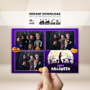 Halloween Photo Booth Template 4x6 | Editable Photobooth Party Strip PSD | Pumpkin Ghost Bat Overlay | Trick or Treat Frame Design | PNG