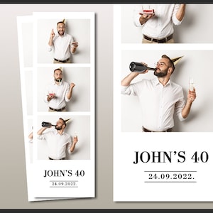 Birthday Photo Booth Template 2x6 | Clean White Minimalist Photobooth Strip for Men | Modern Adult Party Design for a Man | PSD, PNG