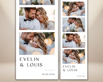 Minimalist Wedding Photo Booth Template 2x6 Modern White Wedding Photobooth Strip Minimal Elegant Editable PSD PNG Instant Download