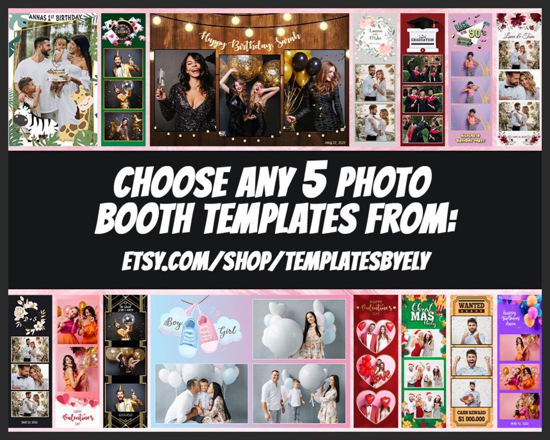 Editable Booth Design Photo Booth Template Bundle – Choose 5 | 2x6 & 4x6 Photobooth PNG PSD ...