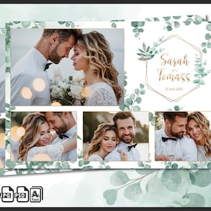 Wedding Photo Booth Template, Eucalyptus Photobooth Boho Greenery Frame, Bridal Shower, 4x6 Background, Modern Strip, Editable Overlay, psd