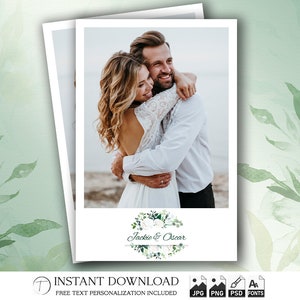 de modèle de cabine photo de mariage 4 x 6 | Cadre botanique bohème verdure Eucalyptus | Superposition de photomaton de mariage vert rustique modifiable | PSD, PNG