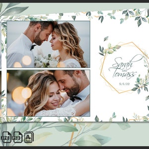 Wedding Photo Booth Template 4x6 | Eucalyptus Greenery Boho Botanical Frame | Editable Rustic Green Wedding Photobooth Overlay | PSD, PNG