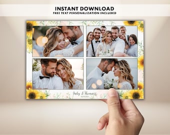 Sunflower Wedding Photo Booth Template, Boho Photobooth 4x6, Editable Rustic Photo Strip, Country Wedding Template, Instant Download PNG