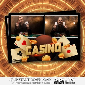 Modello per cabina fotografica da casinò 4x6 / Festa di compleanno a Las Vegas / Striscia di carte da poker / Sovrapposizione PSD modificabile / Design aziendale per addio al celibato / PSD