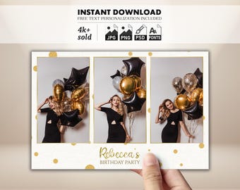 Vooth Birthday Photo Vooth Template White Gold Party Photobooth Overlay ...