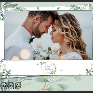 Modello per Photo Booth di matrimonio 4x6 / Cornice botanica Boho con verde eucalipto / Sovrapposizione modificabile per Photo Booth di matrimonio verde rustico / PSD, PNG
