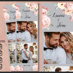 Wedding Photo Booth Template 2x6 | Elegant Floral Design for Photobooth | Editable Boho Flowers PSD Overlay | Summer PNG Digital File