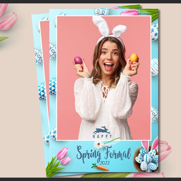 Easter Photo Booth Template, Photobooth Bunny, Eggs Frame, Love, 4x6 Background, Happy Family Kids Spring Strip, Editable Overlay, psd