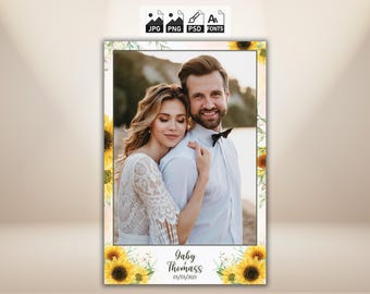 Sunflower Wedding Photo Booth Template, Rustic Photobooth 4x6, Editable Single Photo Print, Boho Country Wedding Photo Overlay, Instant PSD