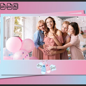 Gender Reveal Photo Booth Template 4x6 | Boy or Girl Party Strip | Editable PSD Overlay | Pink Blue Design for Gender Reveal Event