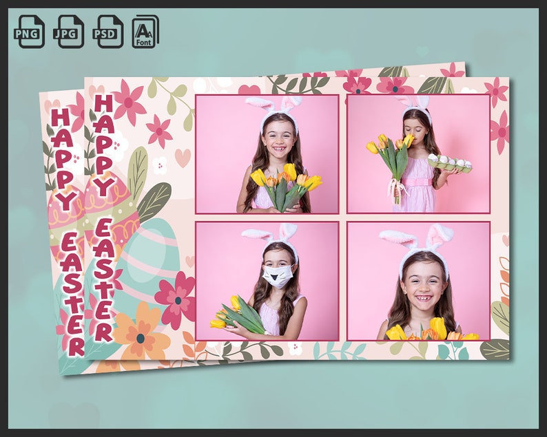 Easter Photo Booth Template, Photobooth Bunny, Eggs Frame, Love, 4x6