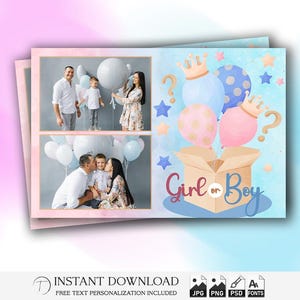 Gender Reveal Photo Booth Template 4x6 | Boy or Girl Party Strip | Editable PSD Overlay | Pink Blue Design for Gender Reveal Event