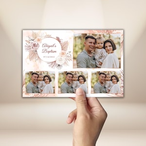 Baptism Photo Booth Template 4x6 Boho Pampas Grass Christening Party Photobooth Frame Wheat Beige Overlay Editable PSD PNG Instant Download