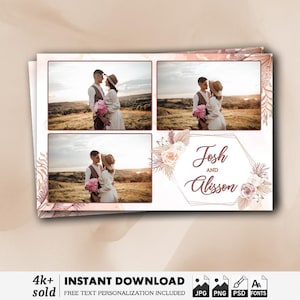 Wedding Photo Booth Template 4x6 | Boho Pampas Floral Design | Bohemian Photobooth Layout | Rustic Neutral Flowers | PNG PSD Files