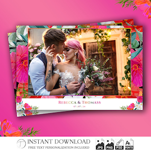 Modèle de cabine photo de mariage, cadre photobooth bohème fleurs colorées, shower de bébé, fond 4 x 6, bande, superposition modifiable, psd