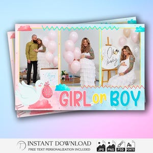 Gender Reveal Photo Booth Template 4x6 | Boy or Girl Party Strip | Editable PSD Overlay | Pink Blue Design for Gender Reveal Event