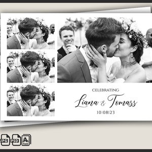 Wedding Photo Booth Template, Photobooth Boho Black and white Frame, 4x6 Background, Modern Minimalist Strip, Editable Overlay, psd, png