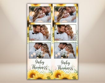 Sunflower Wedding Photo Booth Template 4x6, Boho Photobooth Strips, Editable Rustic Country Wedding Print, Instant Download PSD PNG