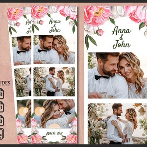 Wedding Photo Booth Template 2x6 | Elegant Floral Design for Photobooth | Editable Boho Flowers Overlay | Summer PNG PSD Digital File