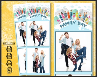 Family Day Photo Booth Template 2x6 | Editable Family Event Party Frame | Parents Kids Celebration Overlay | Happy Community PSD File | PNG