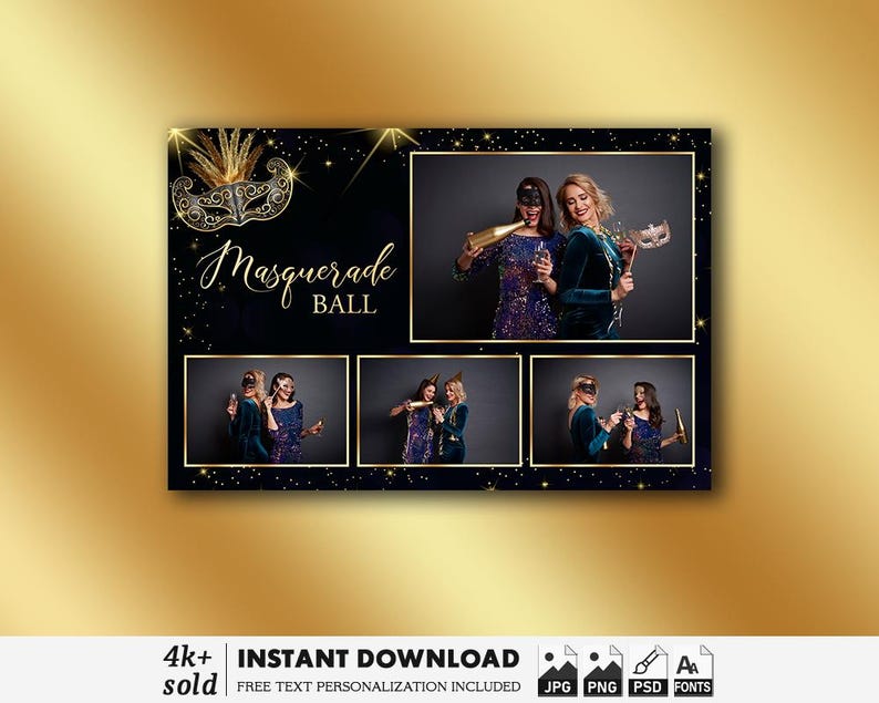 Masked Ball Layout Masquerade Ball Photo Booth Template Elegant Prom Gala Party Photobooth ...
