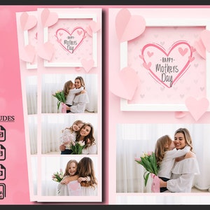 Mother’s Day Photo Booth Template 2x6 | Editable Floral Overlay PSD | Pink Spring Strip for Mom Party | Printable Mothers Frame Design