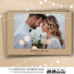 Modello per Photo Booth per matrimonio 4x6 / Striscia di carta Kraft rustica con luci a stringa / Sovrapposizione modificabile per Photo Booth per matrimoni / File PSD PNG