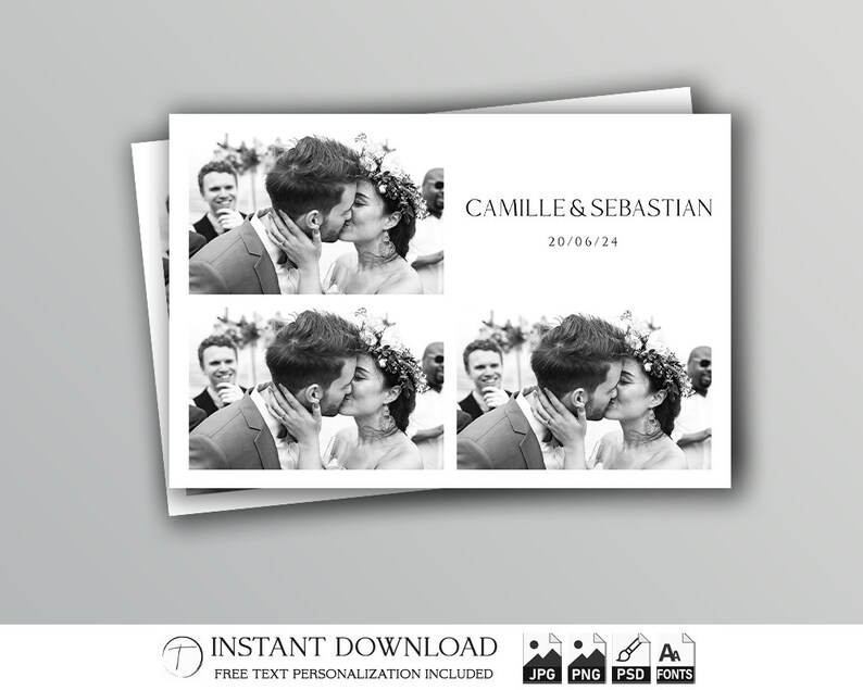 Wedding Photo Booth Template, Photobooth Boho Black and White Frame, 4x6 Background, Modern