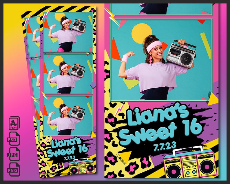 80s Photo Booth Template, Photobooth 1980s Birthday Party Frame, 2x6 ...