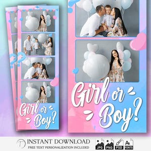 Gender Reveal Photo Booth Template 2x6 | Boy or Girl Party Strip | Editable PSD Overlay | Pink Blue Design for Gender Reveal Event