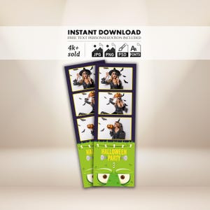 Frankenstein Halloween Photo Booth Template | Monster Frame | Neon Yellow Photobooth Design Strip | Fun Spooky Party Overlay PNG PSD 2x6