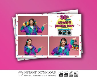90s Photo Booth Template 4x6 | Editable Throwback Party Strip PSD | Retro 80s Birthday Overlay | Vintage Printable Frame Design | PNG