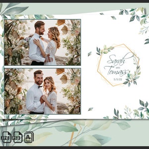 Wedding Photo Booth Template 4x6 | Eucalyptus Greenery Boho Botanical Frame | Editable Rustic Green Wedding Photobooth Overlay | PSD, PNG