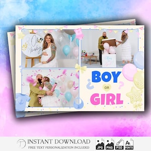 Gender Reveal Photo Booth Template 4x6 | Boy or Girl Party Strip | Editable PSD Overlay | Pink Blue Design for Gender Reveal Event