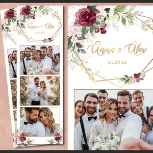 Hochzeit Photo Booth Vorlage, Photobooth Boho Blumenrahmen, Brautparty, 2x6 Hintergrund, moderner Streifen, bearbeitbare Überlagerung, psd