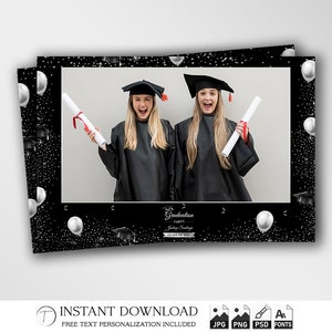 Abschlussfeier Foto Stand Vorlage 10x15 | Bearbeitbare Klasse von 2025 Streifen PSD | Senior Night & Abschlussball-Overlay | Printable Grad Rahmendesign | PNG