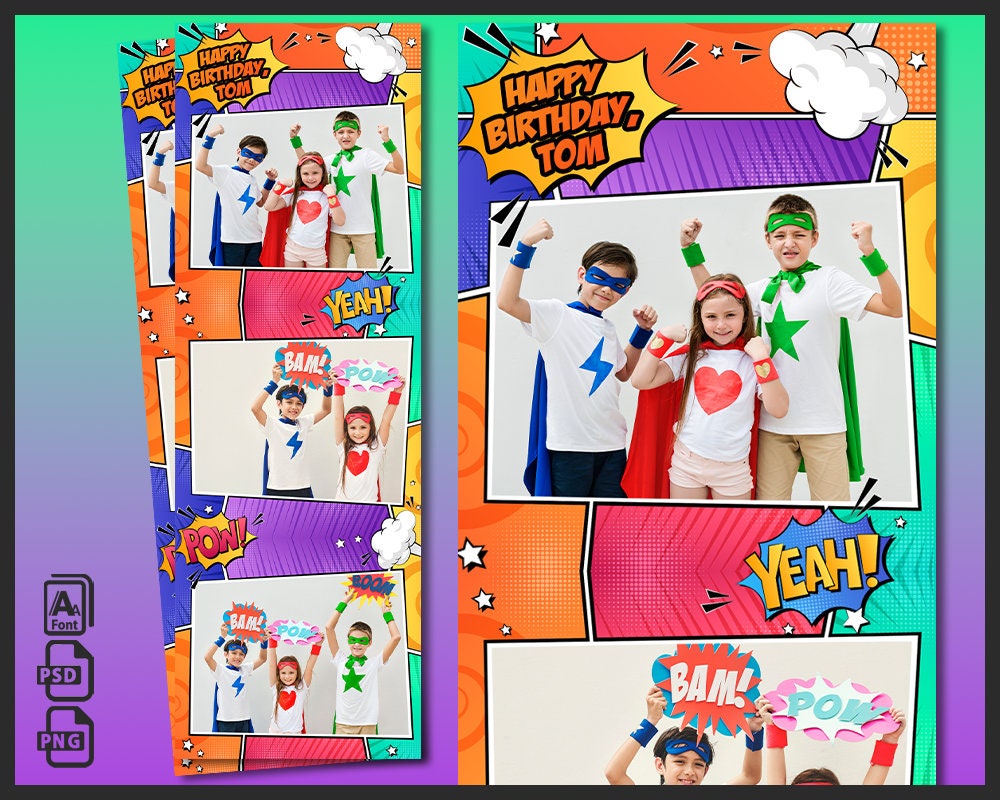 Comic Photo Booth Template, Photobooth Birthday Superhero Kids Party ...