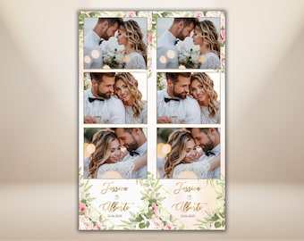 Wedding Photo Booth Template 4x6 Rose Blush Floral Photobooth Strips Greenery Romantic Garden Wedding Editable PSD PNG
