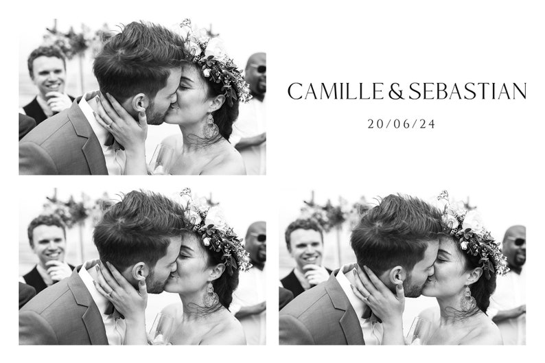 Wedding Photo Booth Template, Photobooth Boho Black and White Frame, 4x6 Background, Modern