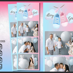 Gender Reveal Photo Booth Template 2x6 | Boy or Girl Party Strip | Editable PSD Overlay | Pink Blue Design for Gender Reveal Event